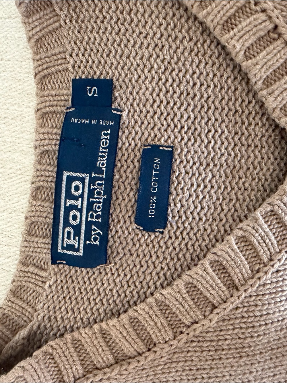 Ralph Lauren Men’s V-Neck Sweater Vest in Tan with Navy Pony - Picture 3 of 3